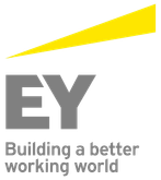 The EY logo features a large yellow triangular shape above bold gray letters "EY" with the tagline "Building a better.