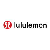The Lululemon logo features a stylized white omega symbol inside a red circle next to the black lowercase text "lululemon.