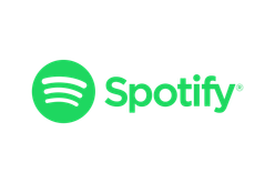 The green Spotify logo features three curved lines inside a circle next to the word Spotify in lowercase letters.