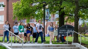 Visitors Walking Grasselli Library Stairs