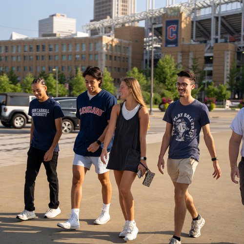 Students Walking Near Cleveland Ballpark