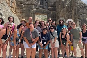 Group Smiling Ancient Stone Gateway