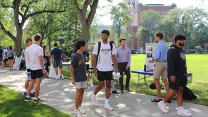 Students Walk Talk Along Shaded Campus Path Lined 5821