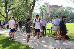 Students Walk Talk Along Shaded Campus Path Lined 5821